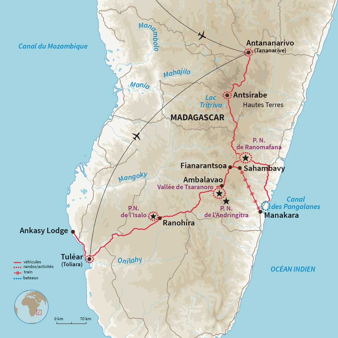 Carte Madagascar : Randonnée autour de la RN7 