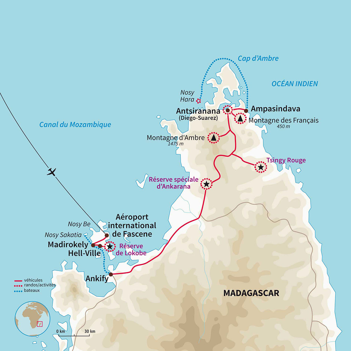 Carte Madagascar : Lagon turquoise, Tsingy et forêt tropicale !