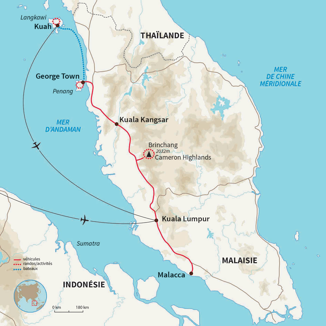 Carte Malaisie : Autotour de Malacca aux plages de Langkawi