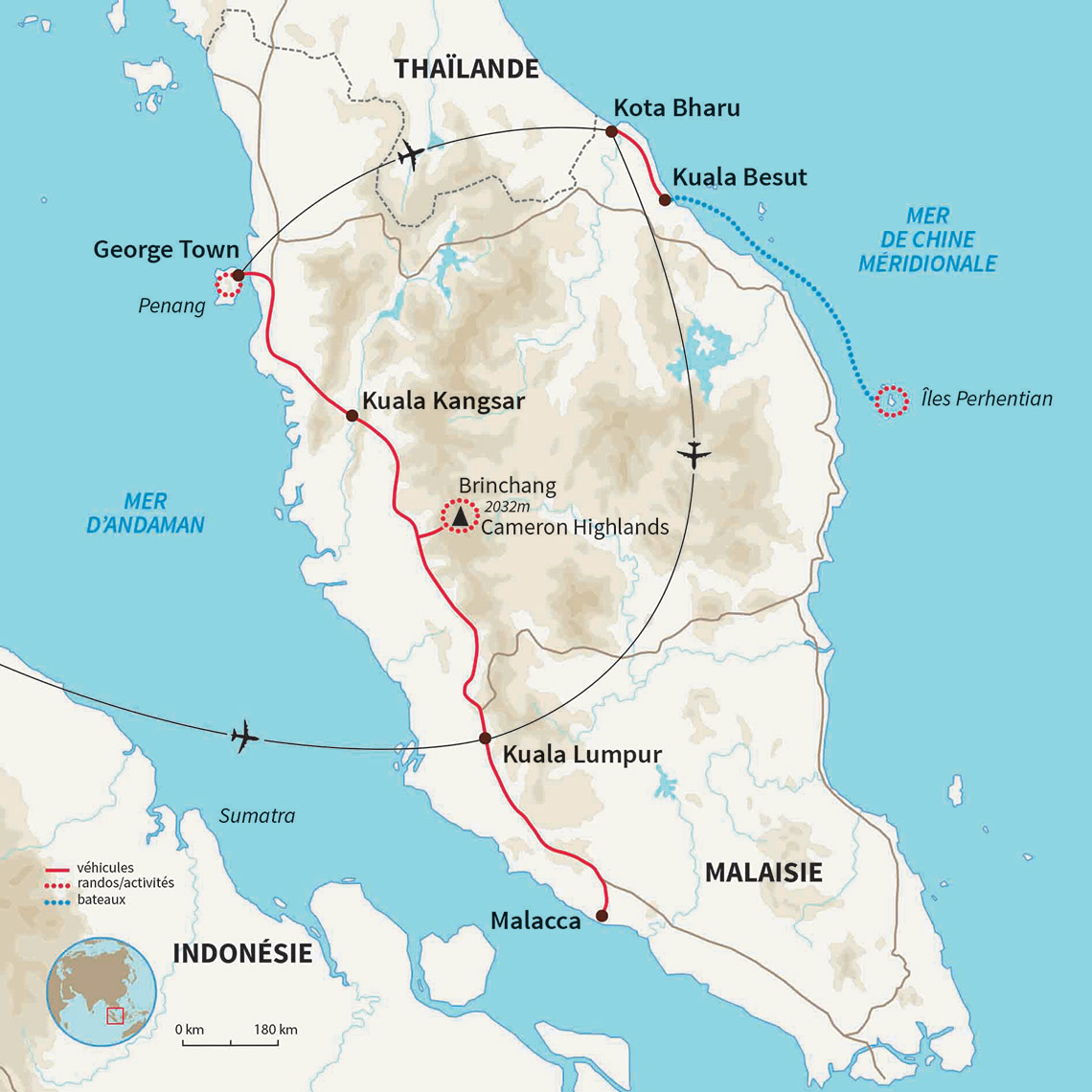 Carte Malaisie : Autotour de Malacca aux iles Perhentian