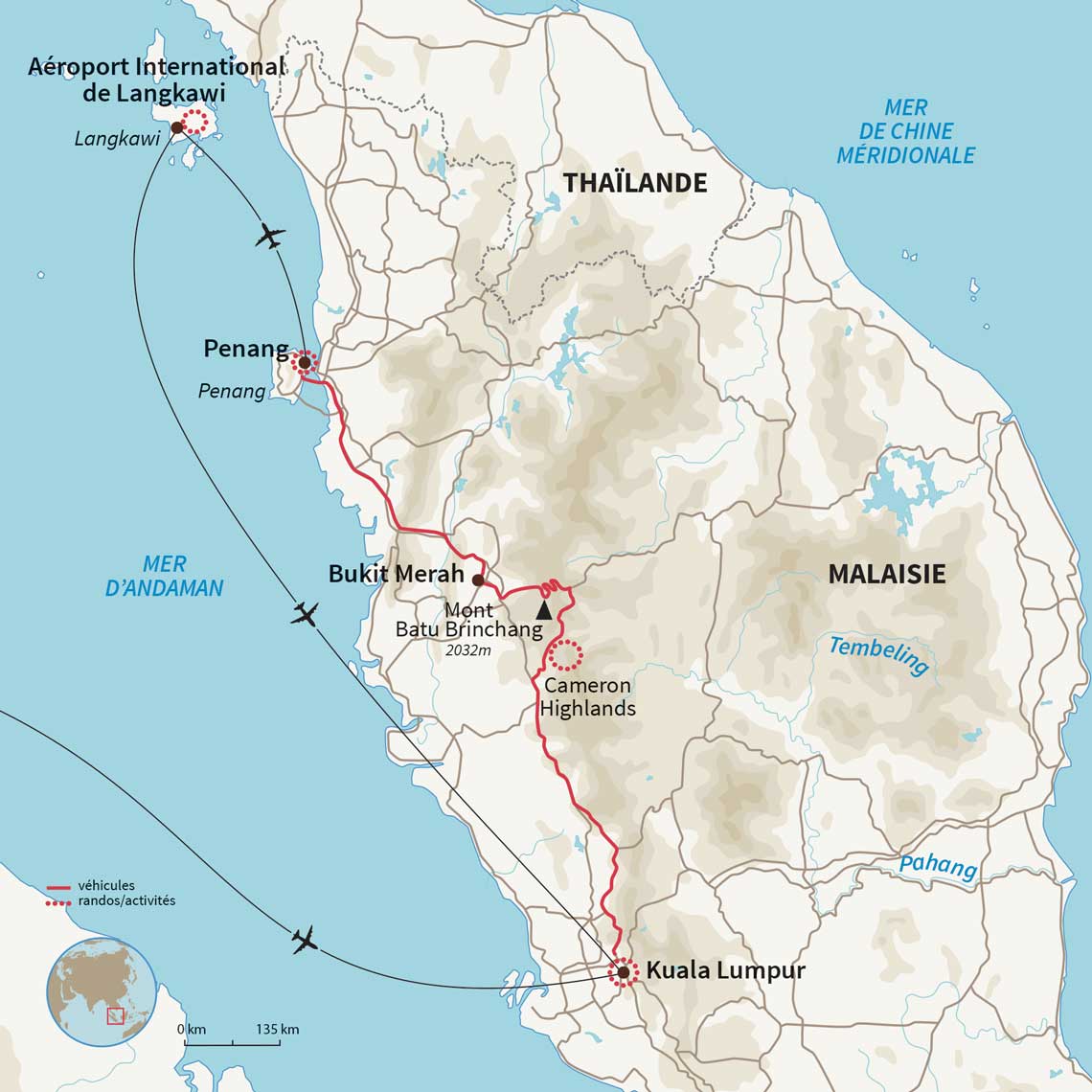 Carte Malaisie : Temples, thé et île paradisiaque