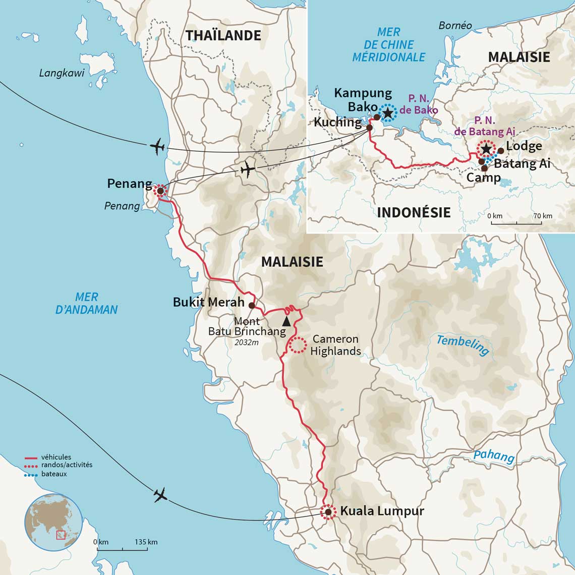 Carte Malaisie : De Penang à la jungle de Bornéo