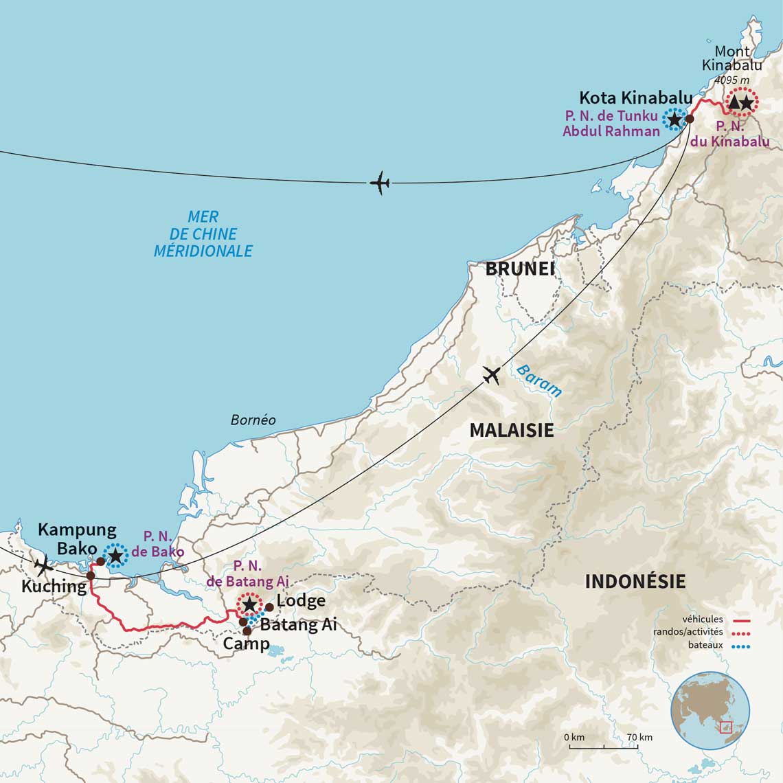 Carte Malaisie : Bornéo version trek : Jungle et Mont Kinabalu