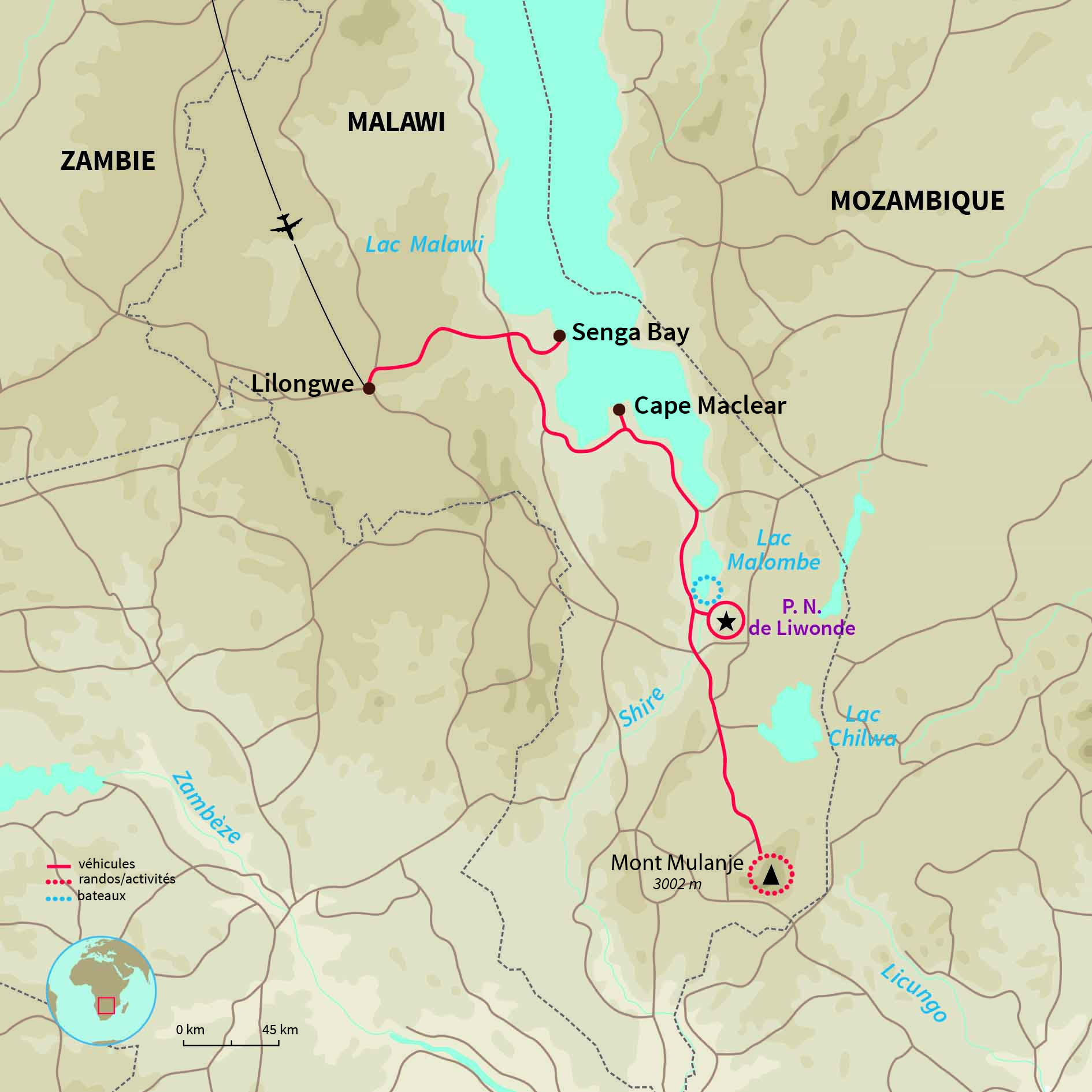 Carte Malawi : Lac et montagnes du Malawi 