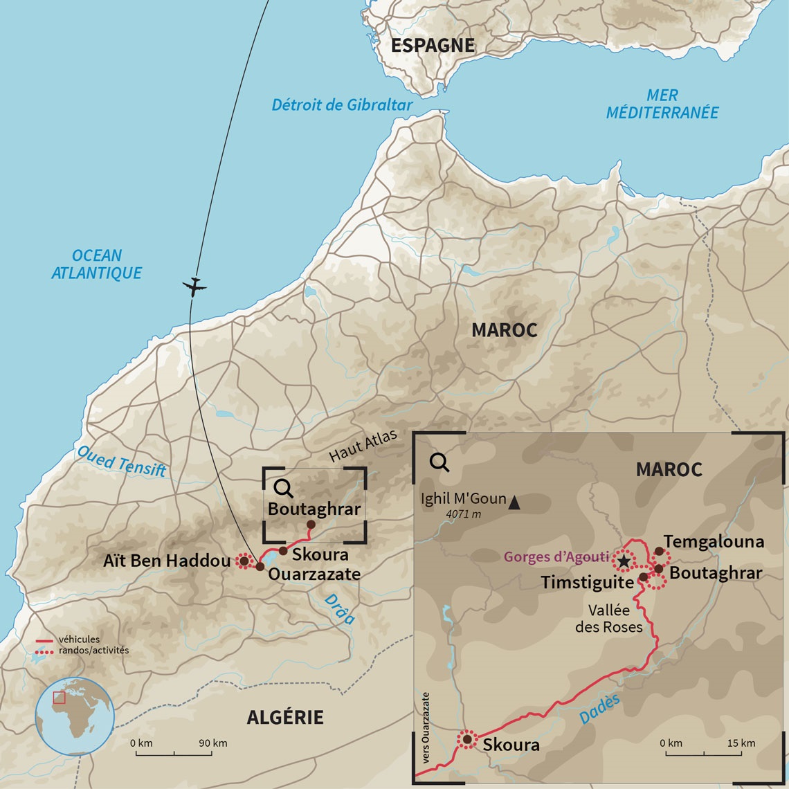 Carte Maroc : La vallée des roses, de village en village 