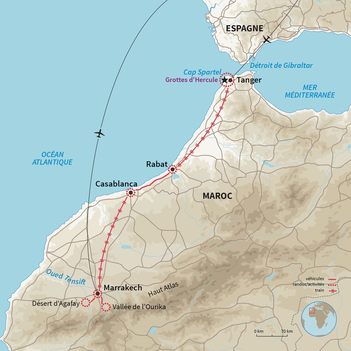 Carte Maroc : Sur les rails, de la mer à l’océan