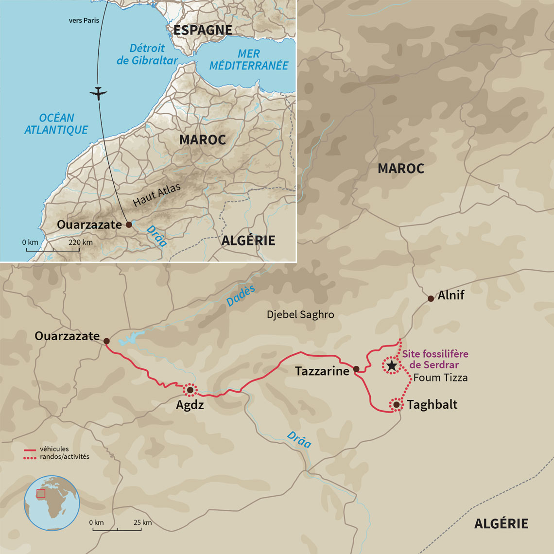 Carte Maroc : Rando-bivouac dans la Vallée du Drâa
