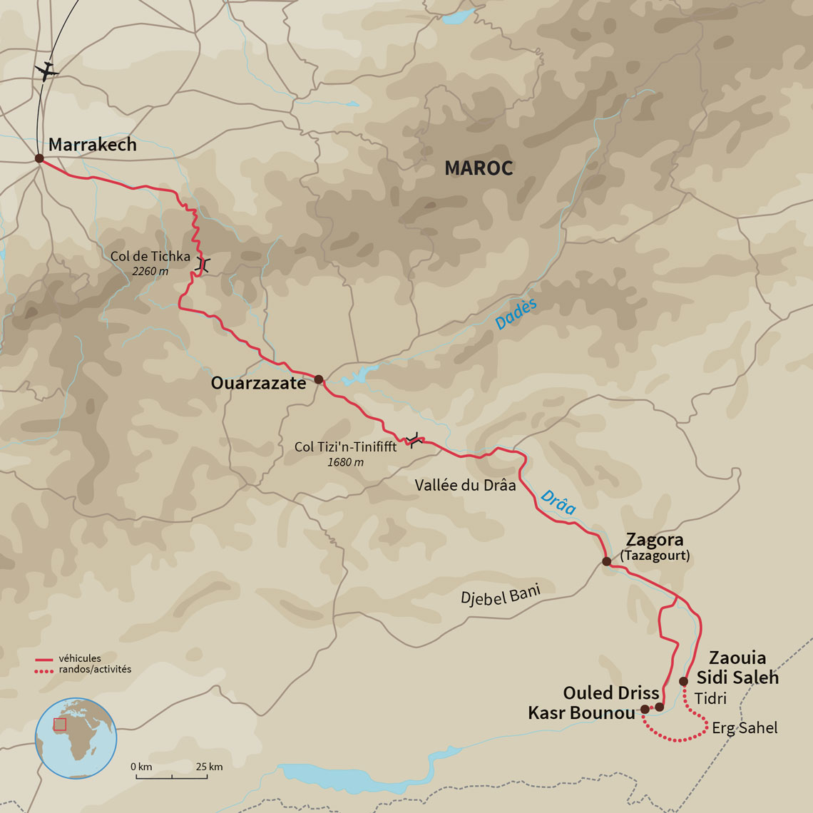 Carte Maroc : Nuits nomades dans le Sud marocain 