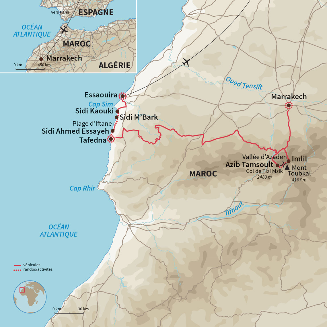 Carte Maroc : Sentiers marocains entre montagne et océan