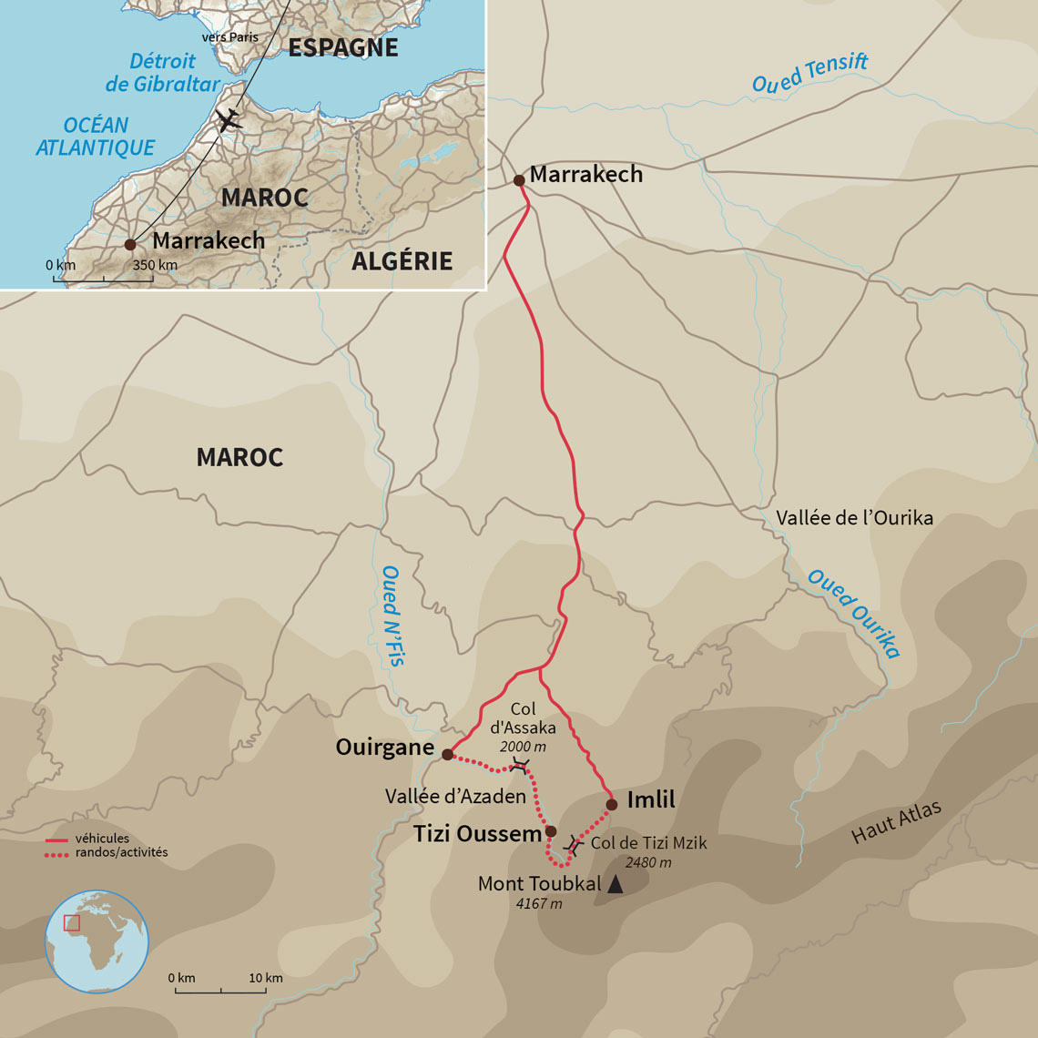 Carte Maroc : Rando & Riad du Toubkal à Marrakech