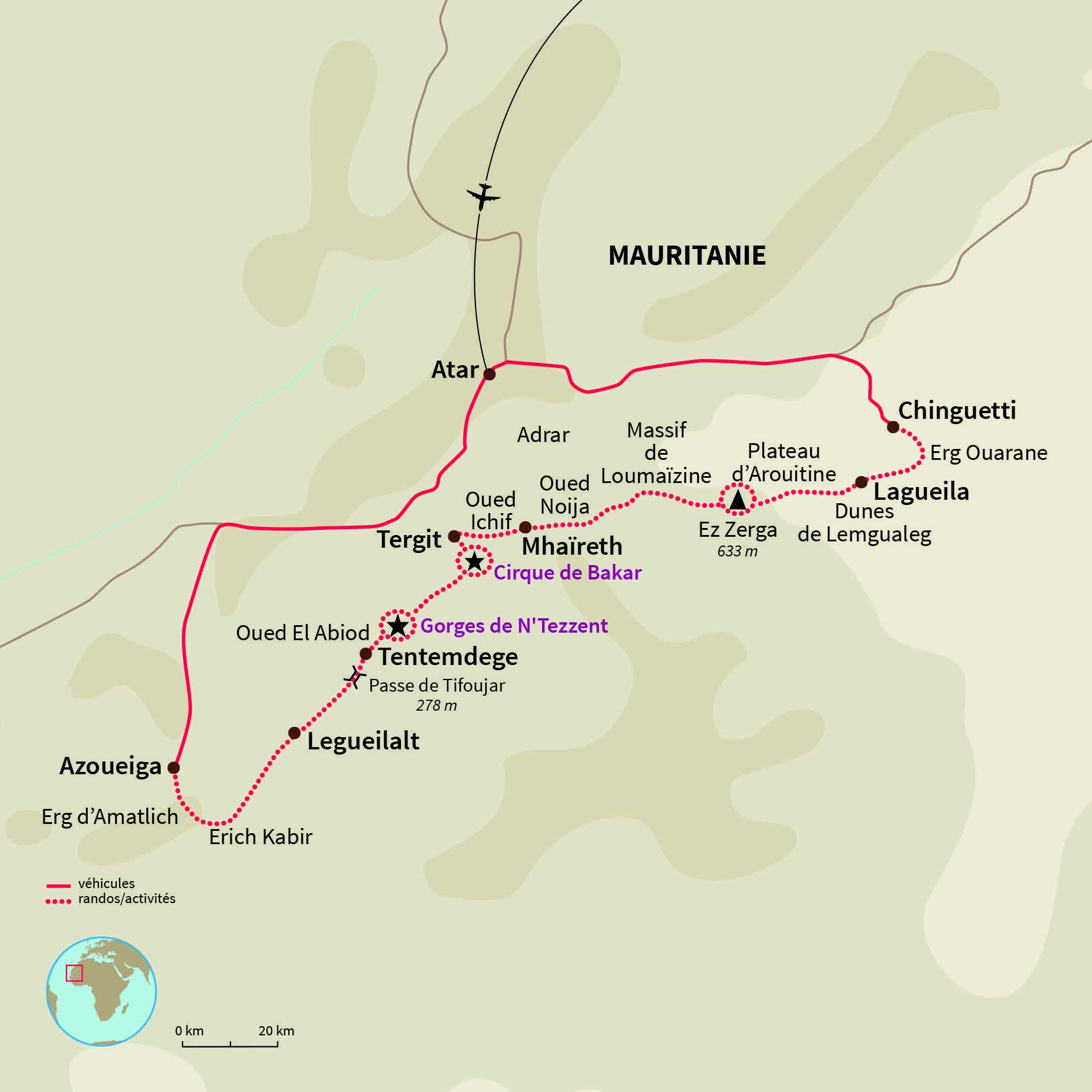Carte Mauritanie : De Chinguetti aux dunes de l’Amatlich 