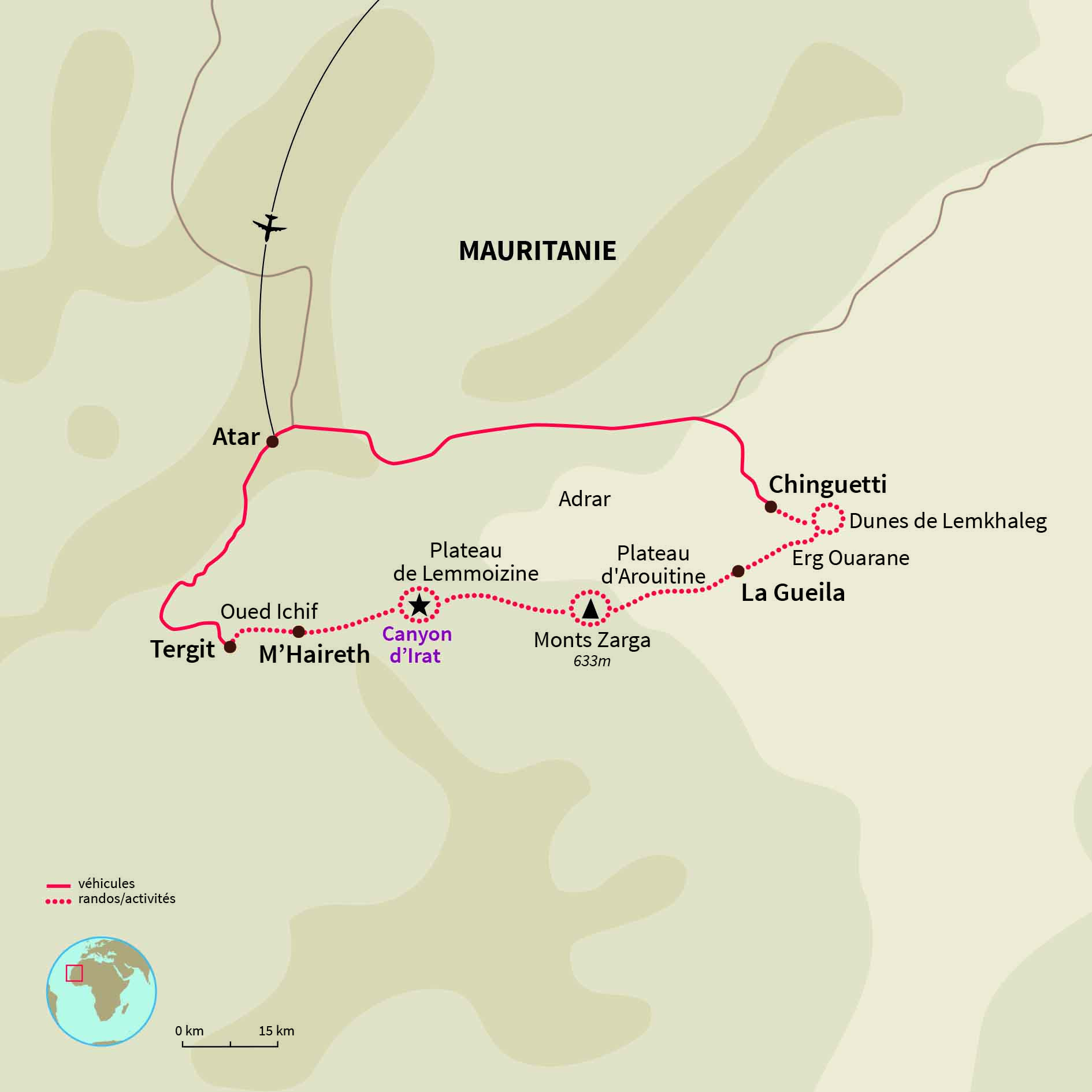 Carte Mauritanie : De Chinguetti aux oasis de l'Adrar