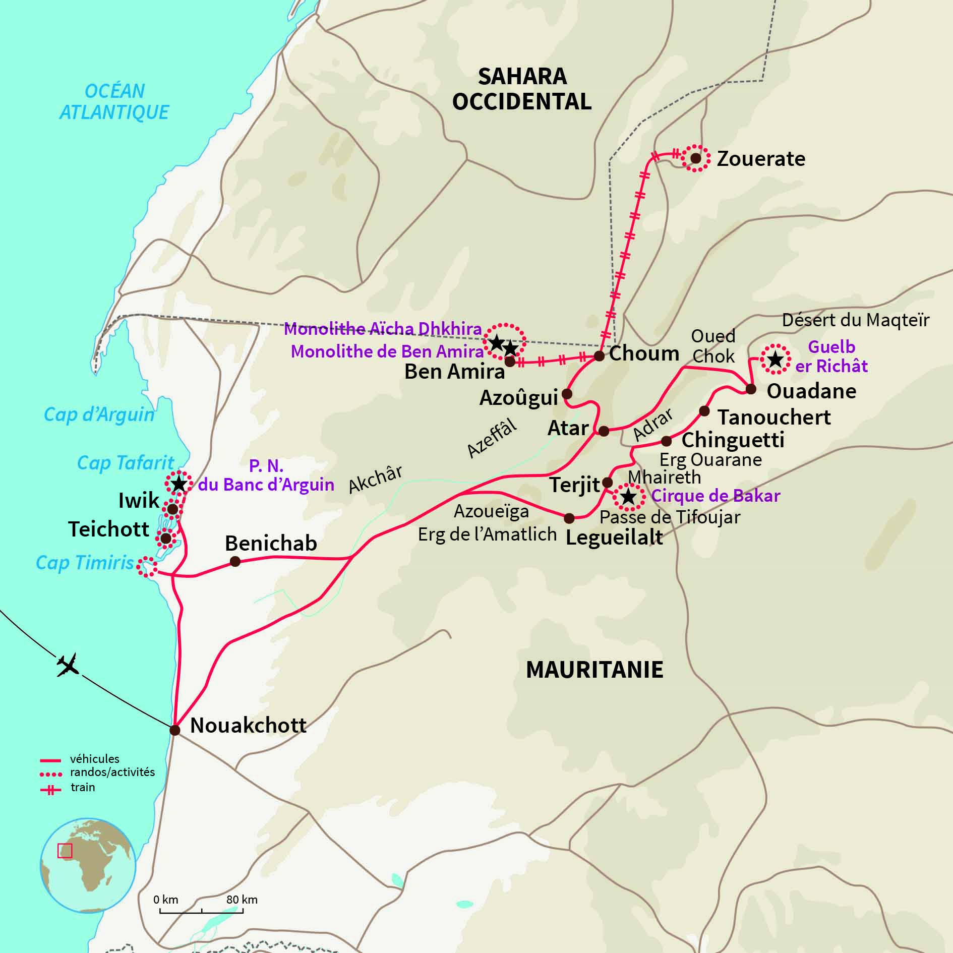 Carte Mauritanie : De l'Adrar à l'Atlantique