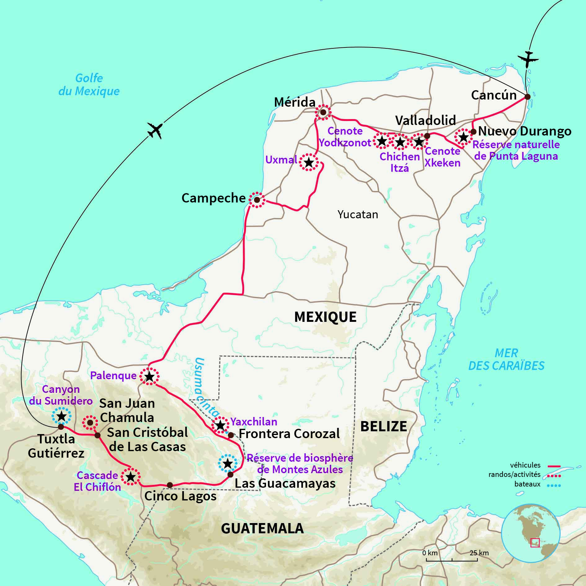 Carte Mexique : Combiné Yucatan et Chiapas