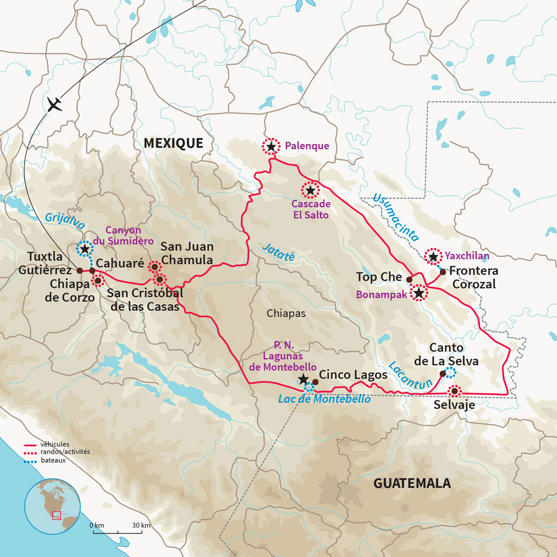 Carte Mexique : Merveilles du Chiapas