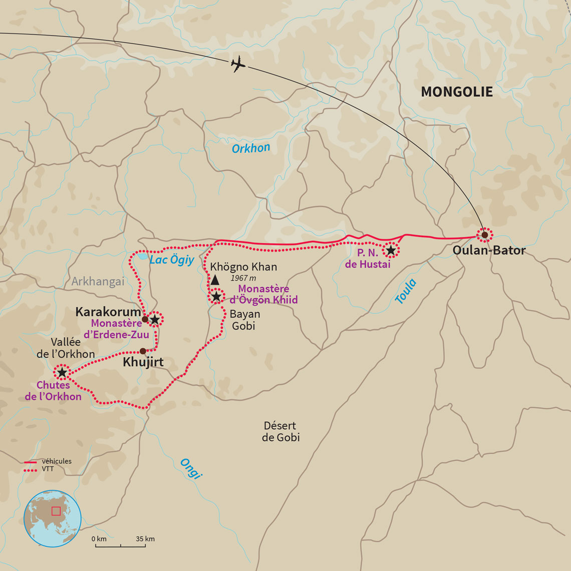 Carte Mongolie : Echappée mongole en VTT 