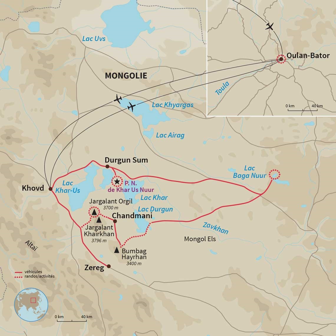 Carte Mongolie : Trek entre montagnes infinies et dunes dorées
