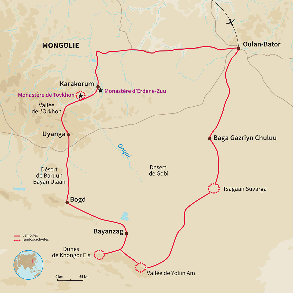 Carte Mongolie : Du désert de Gobi au Khangaï