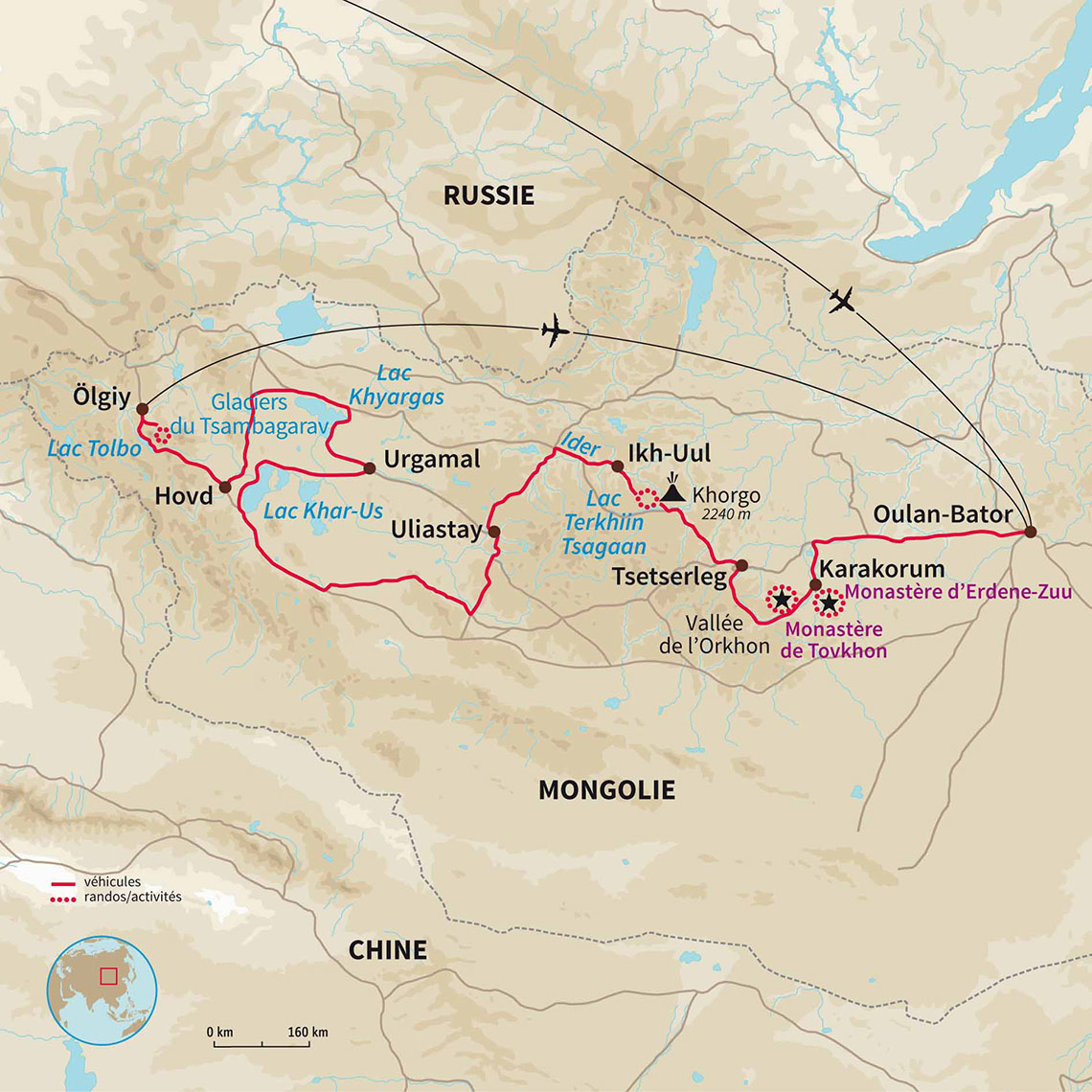 Carte Mongolie : Grande traversée de la Mongolie