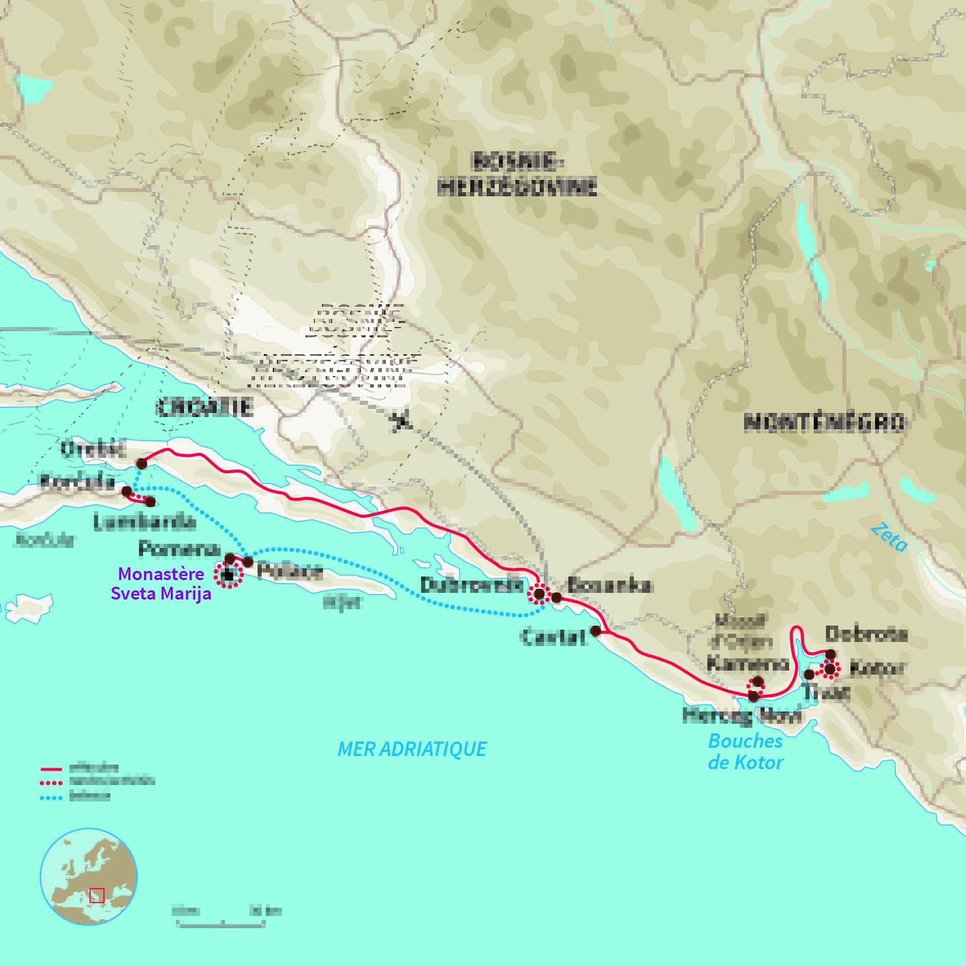 Carte Monténégro : Rives du Monténégro et îles croates