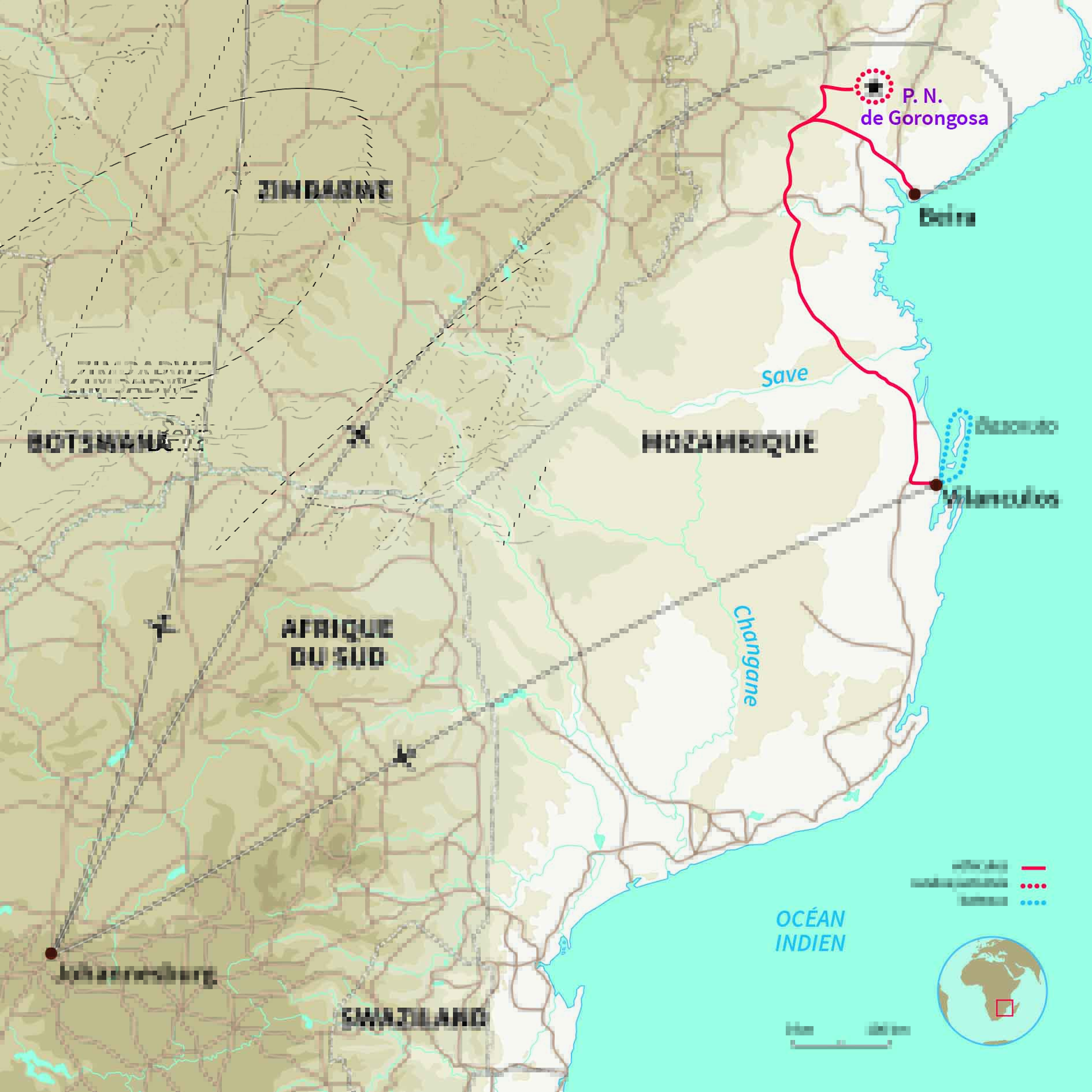 Carte Mozambique : Du parc de Gorongosa à Vilanculos 