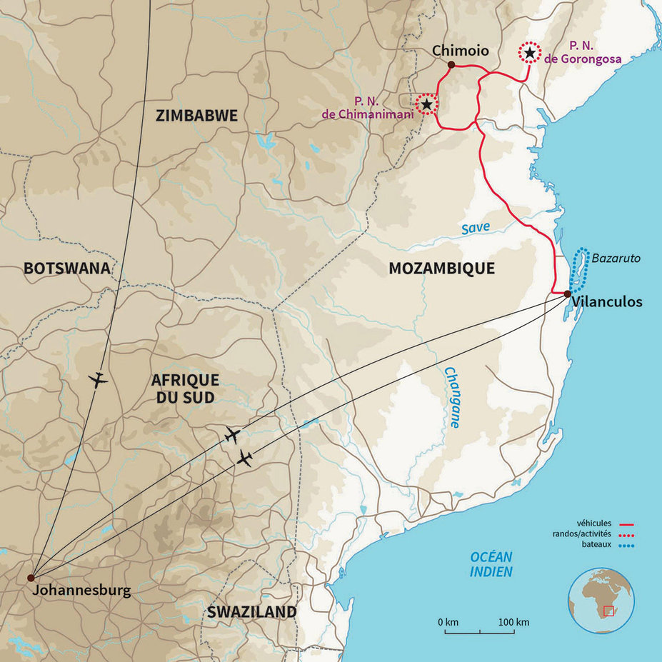 Carte Mozambique : Du parc de Gorongosa à Vilanculos 