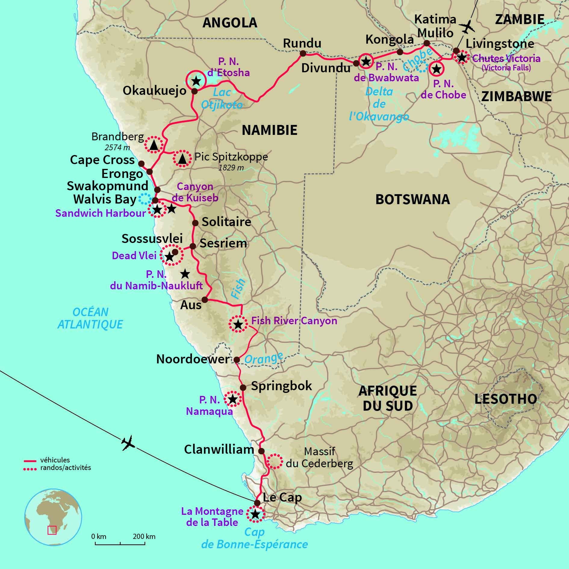 Carte Namibie : Au bout des pistes... les Chutes Victoria !