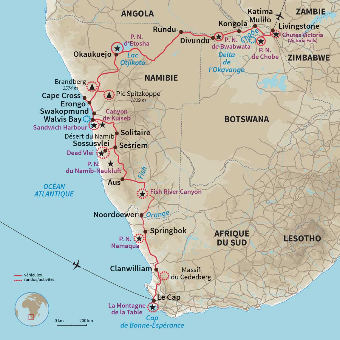 Carte Namibie : Au bout des pistes... les Chutes Victoria !