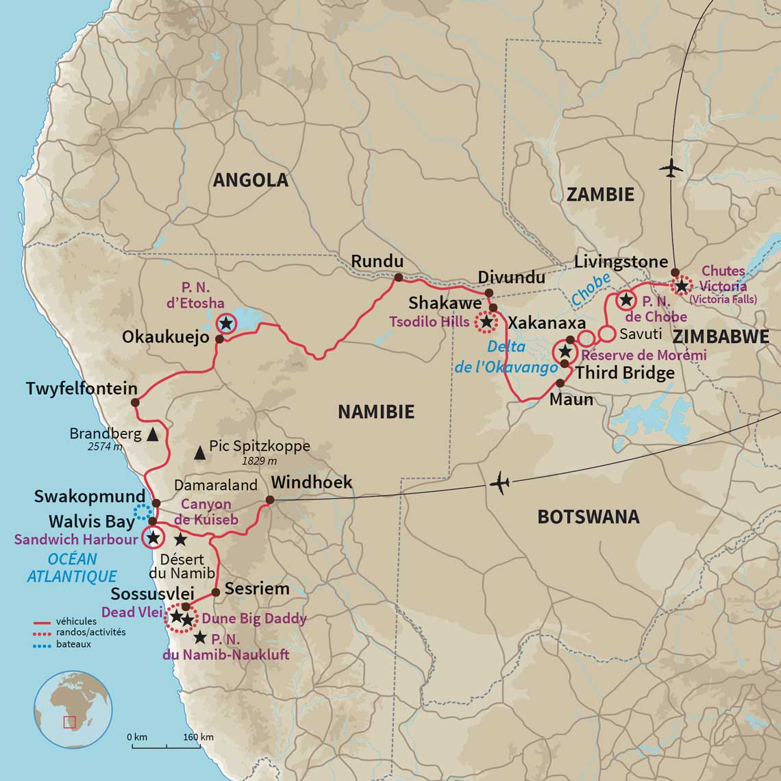 Carte Namibie : Trio magique de l’Afrique Australe 