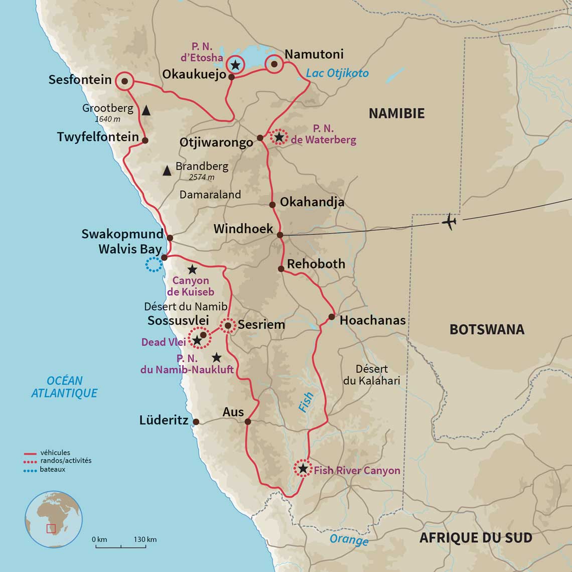 Carte Namibie : Namibie, road trip en camping-car
