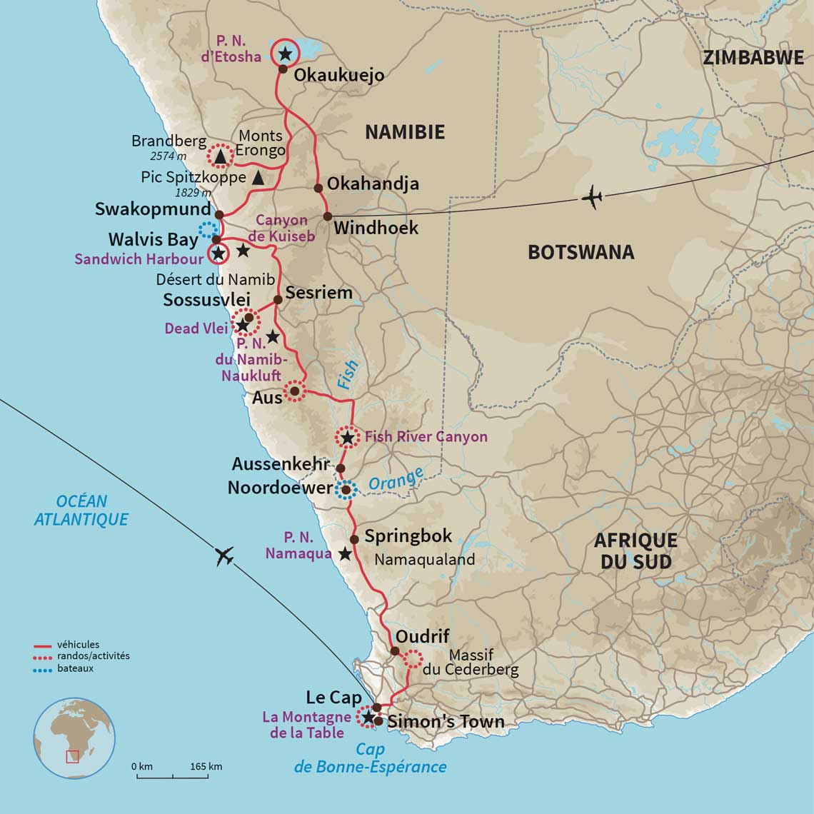 Carte Namibie : BushTrip de Windhoek au Cap