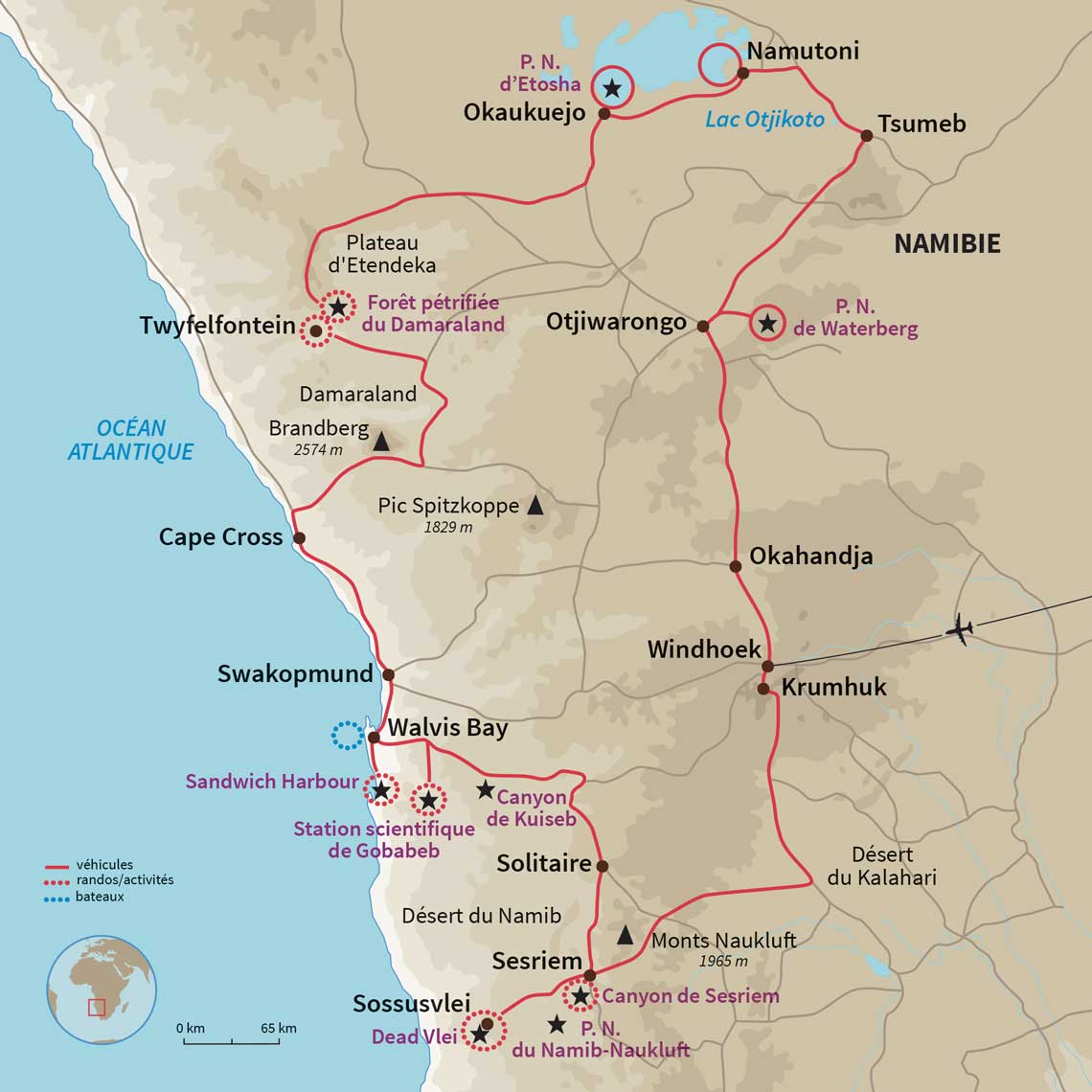 Carte Namibie : Aventure kids-friendly en Namibie