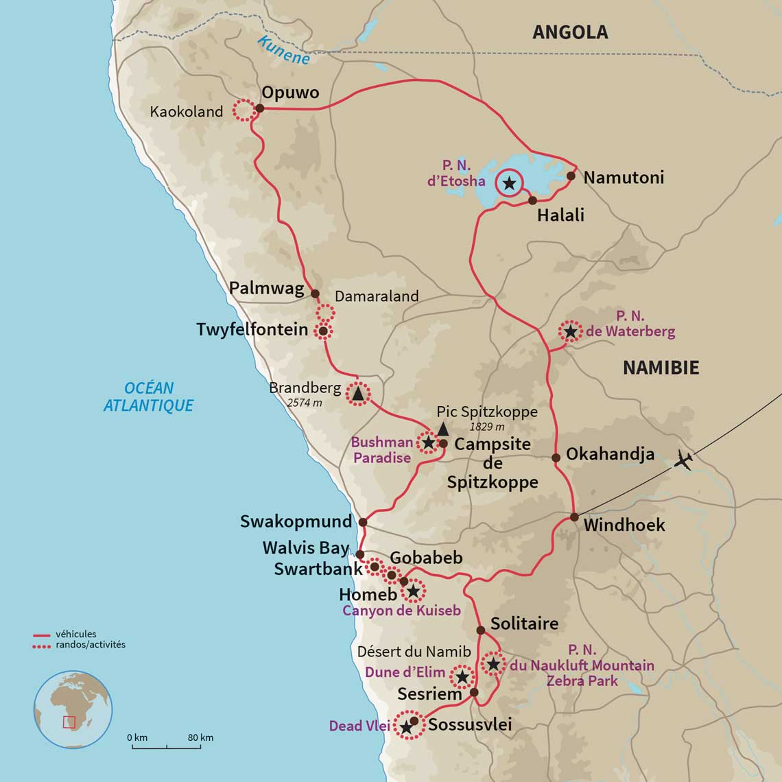 Carte Namibie : Grand trek : Namib, Damaraland, Kaokoland !
