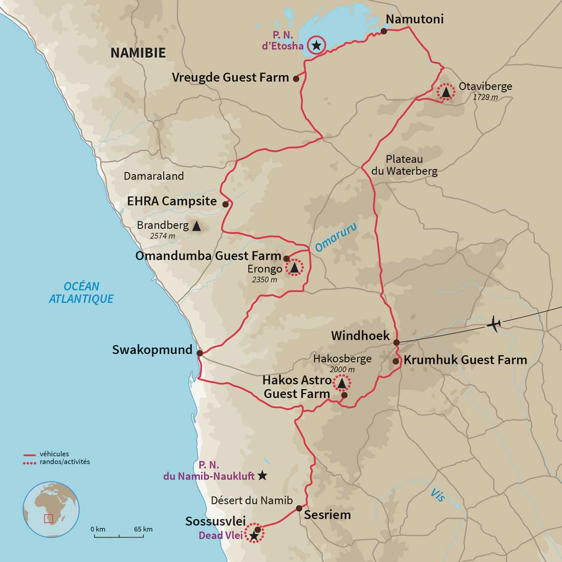 Carte Namibie : Namibie rurale, entre fermes et conservancies