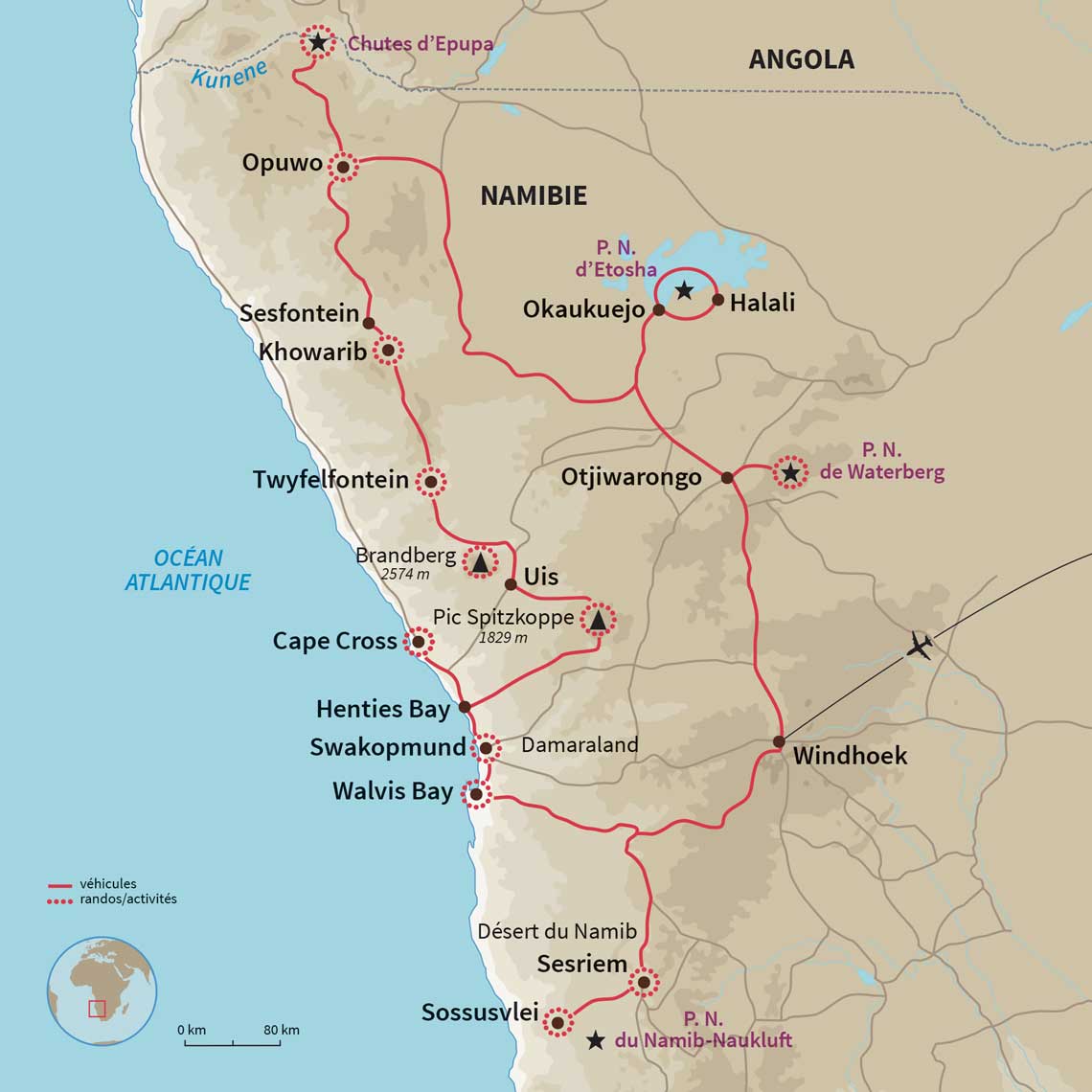 Carte Namibie : Balade australe Carte Namibie : Balade australe