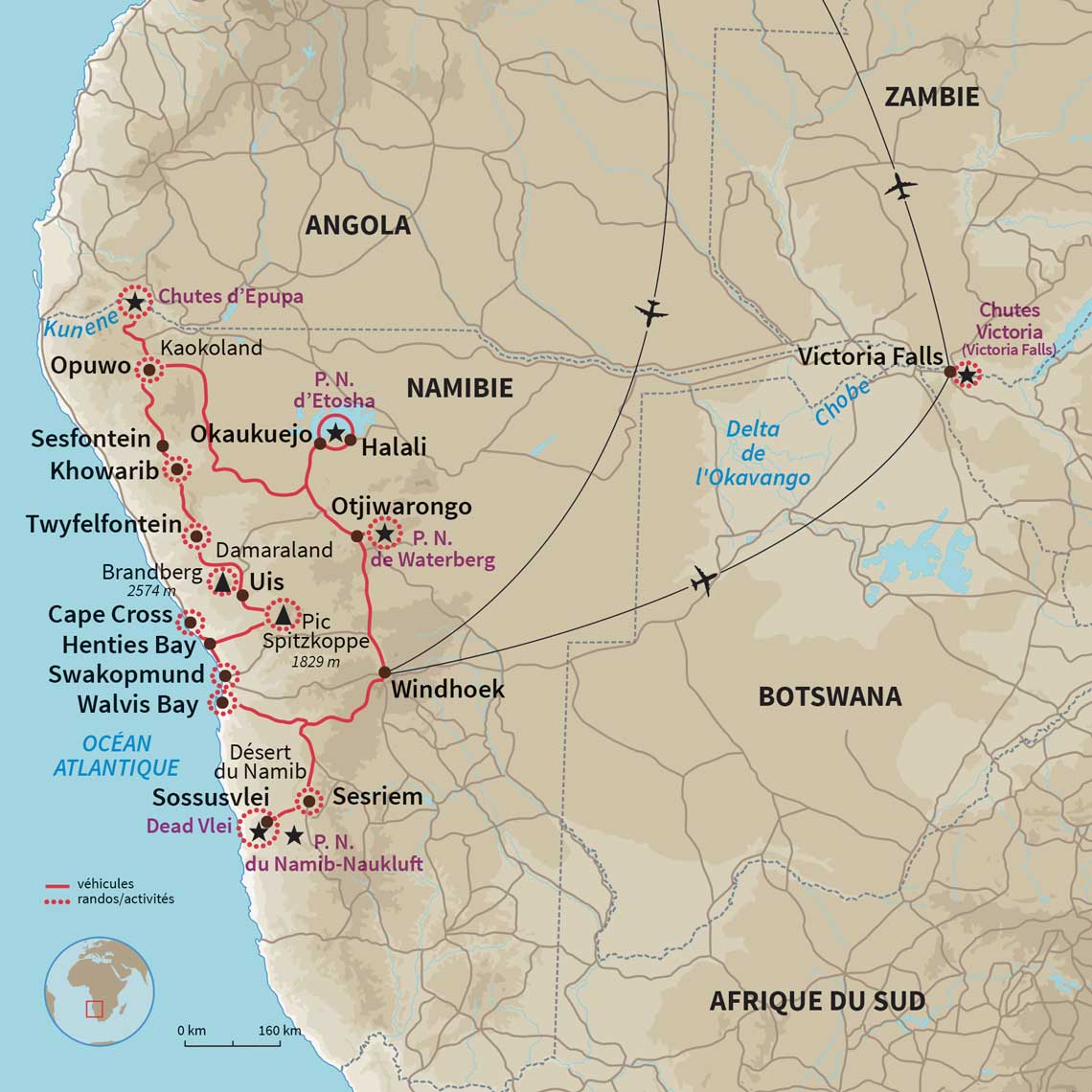 Carte Namibie : Balade australe et Victoria Falls