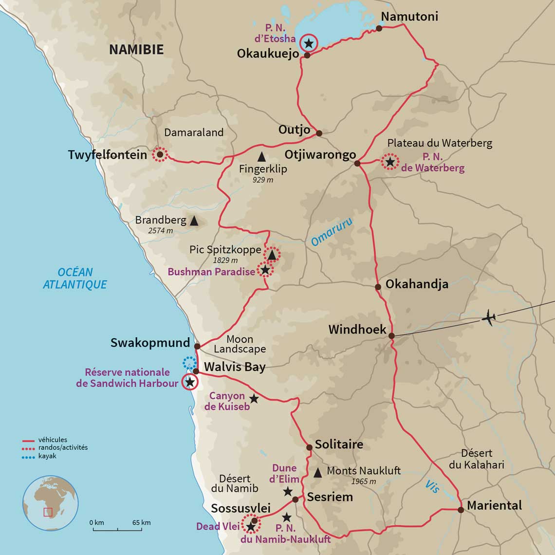 Carte Namibie : Namibie version baroudeur confort