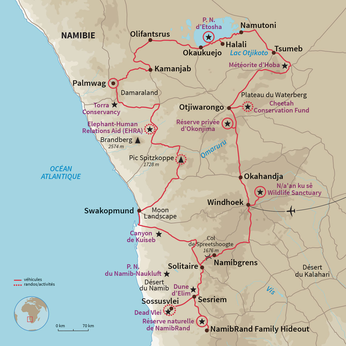 Carte Namibie : Namibie, aventure naturaliste