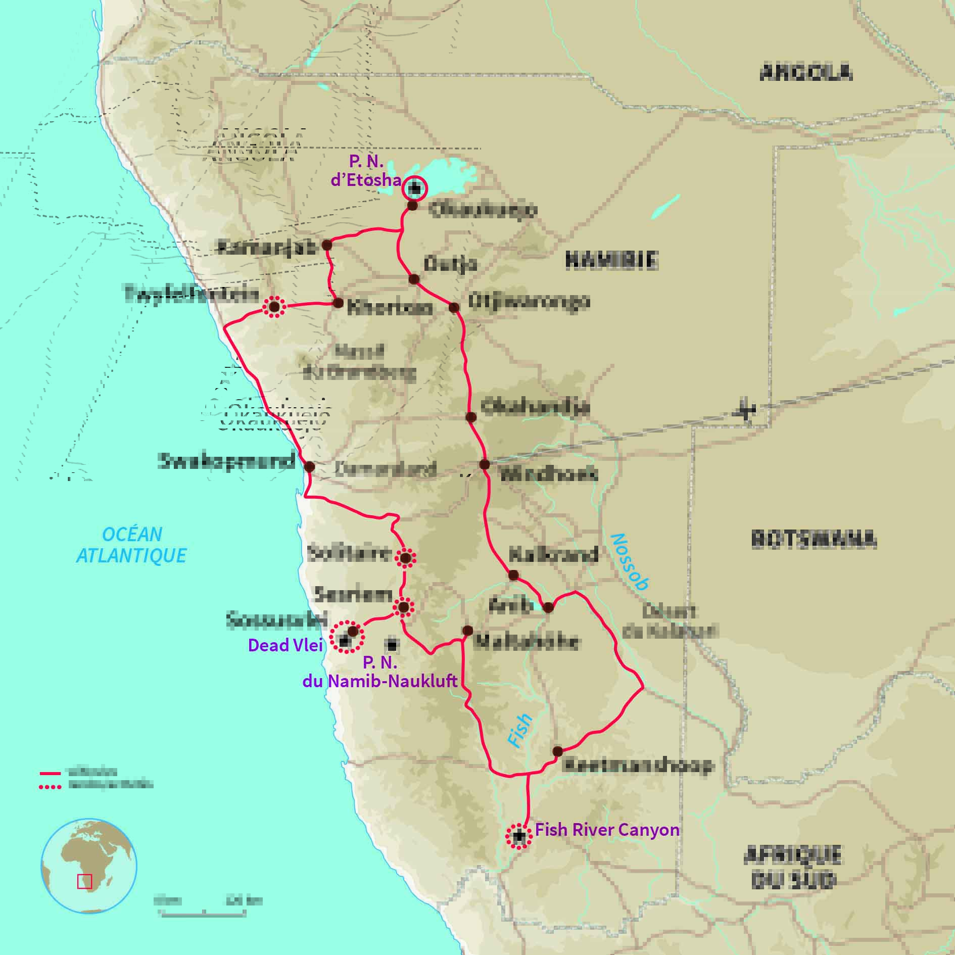 Carte Namibie : La Namibie version confort !