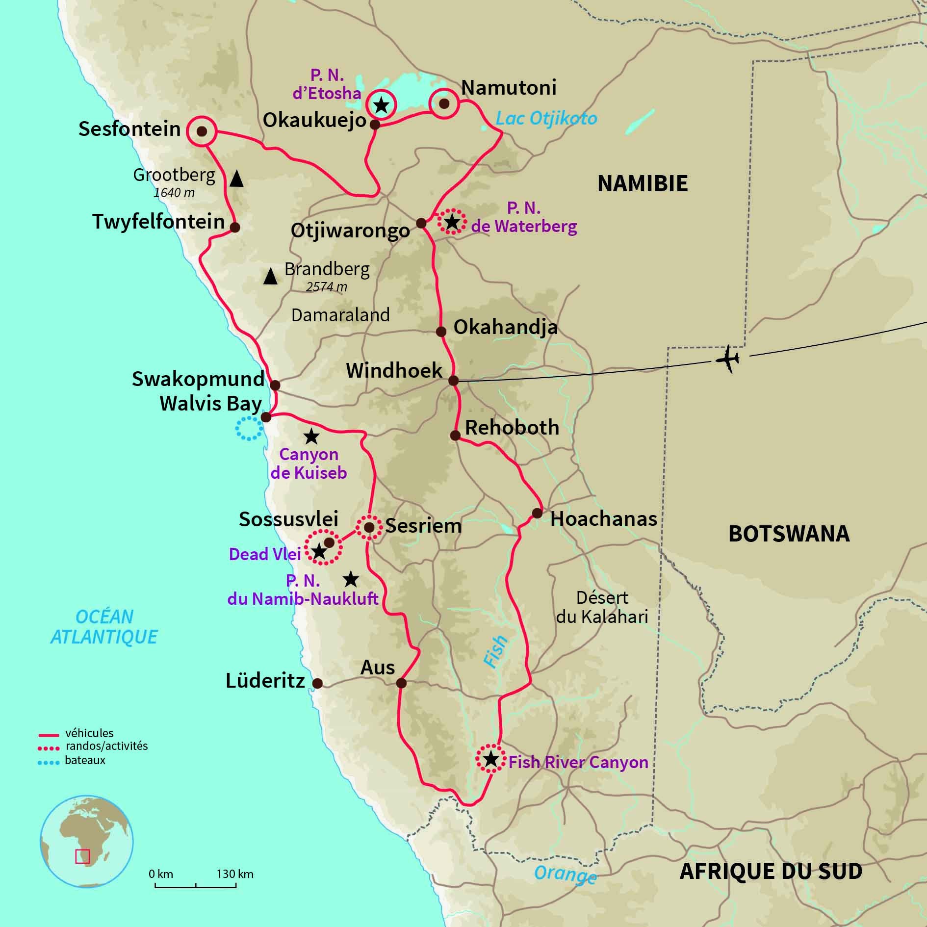 Carte Namibie : Namibie, road trip en camping-car