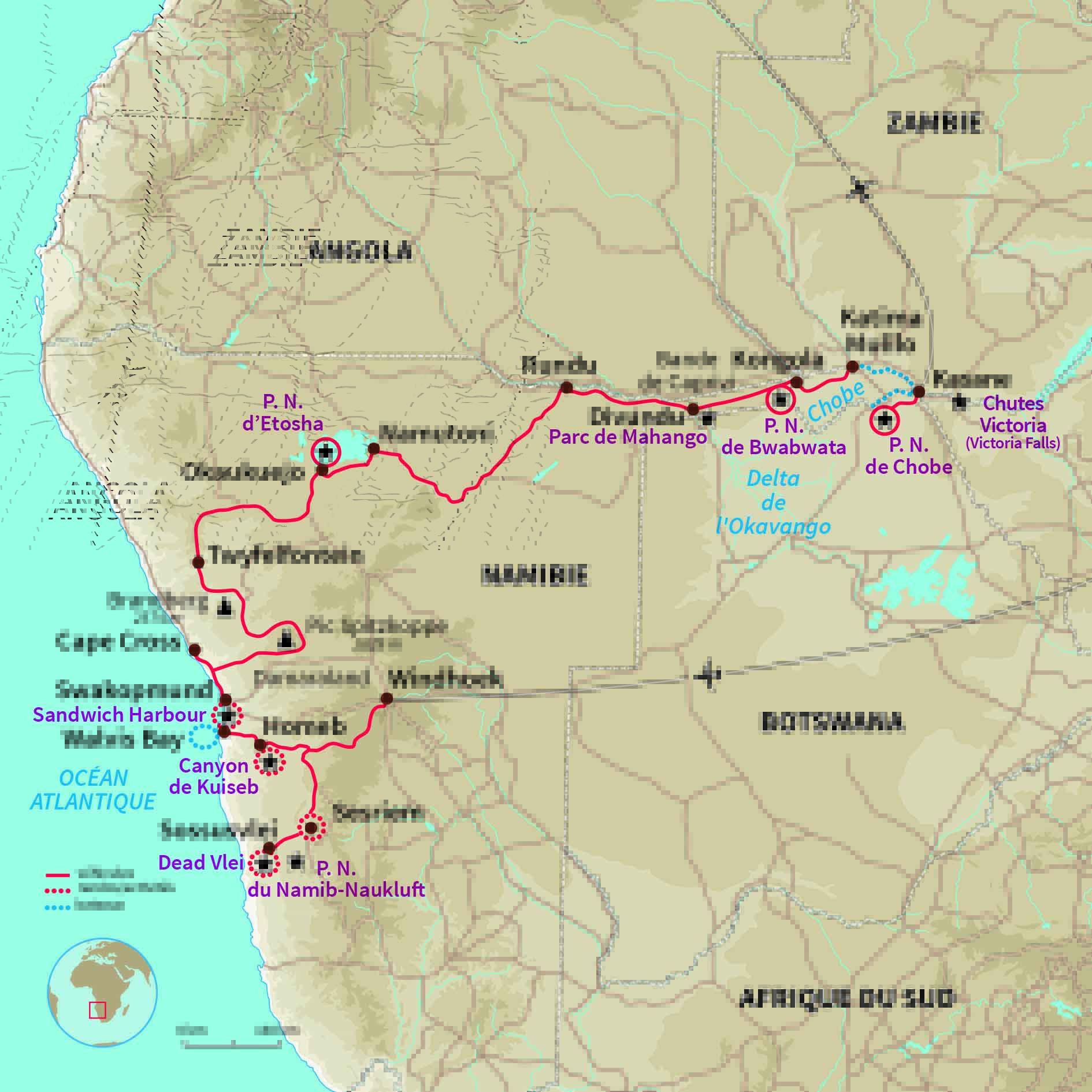 Carte Namibie : Ma tente sur le Zambèze