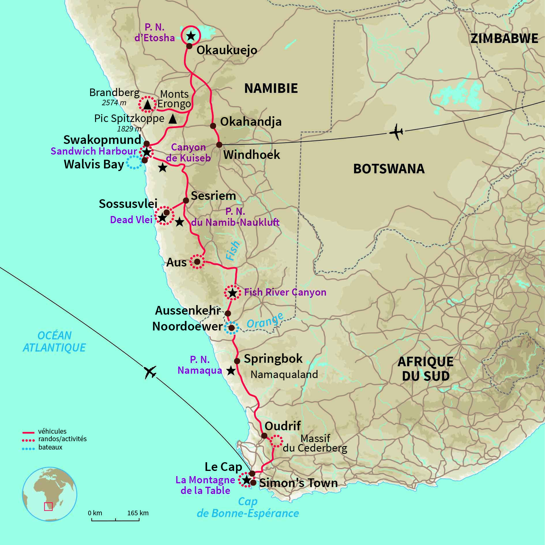 Carte Namibie : BushTrip de Windhoek au Cap