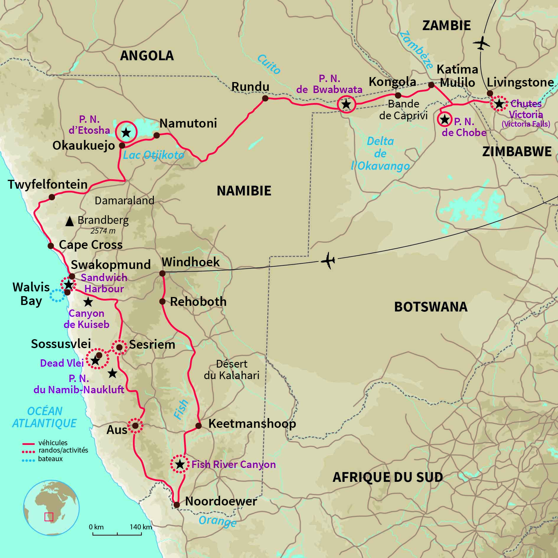 Carte Namibie : L'aventure transnamibienne 