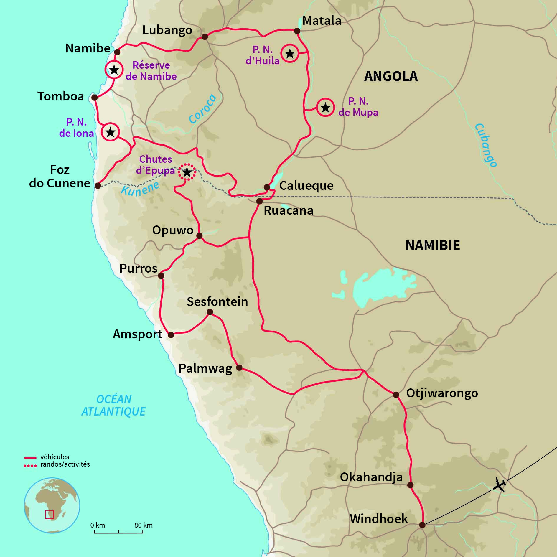 Carte Namibie : Le désert du Namib, côté angolais !