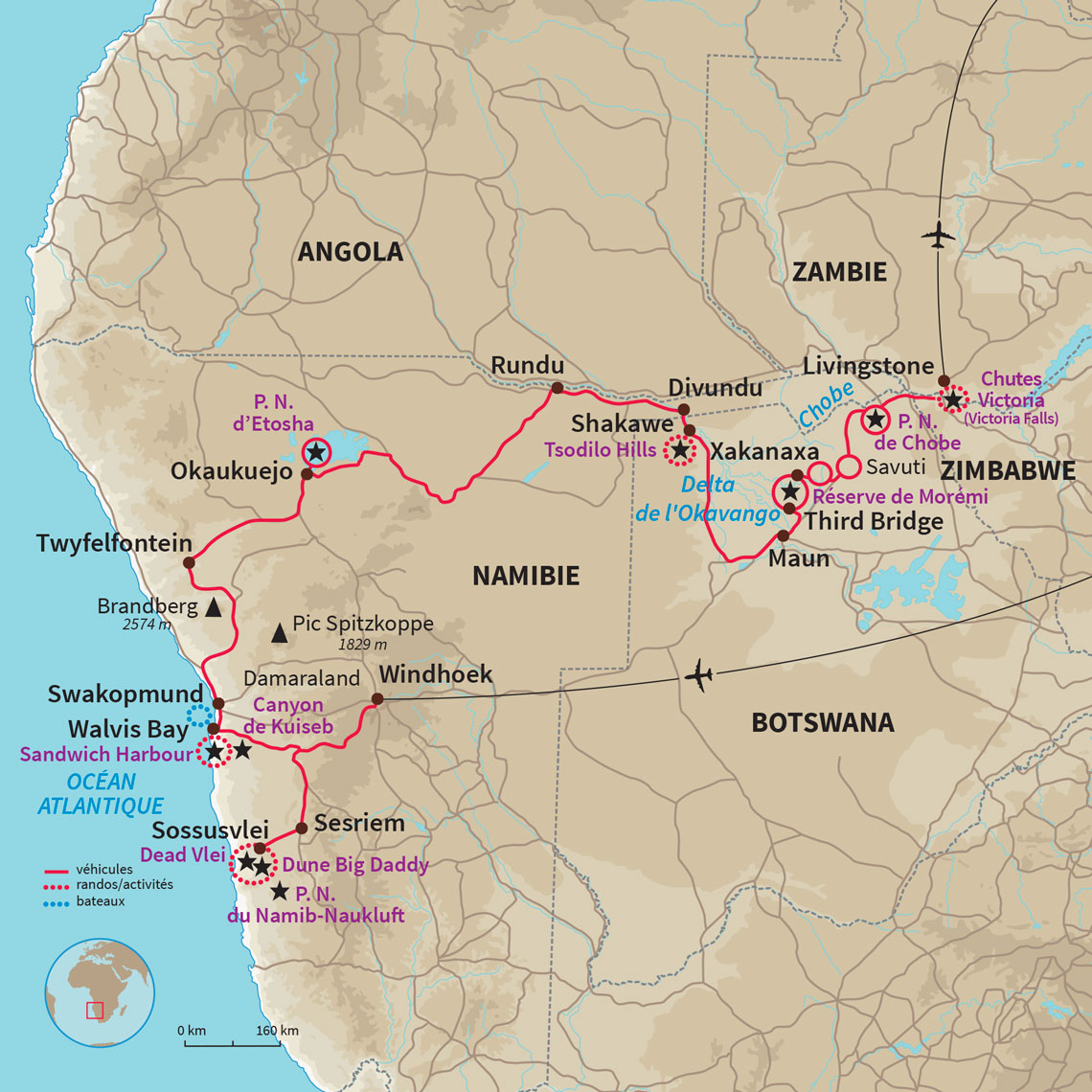 Carte Namibie : Trio magique de l’Afrique Australe 