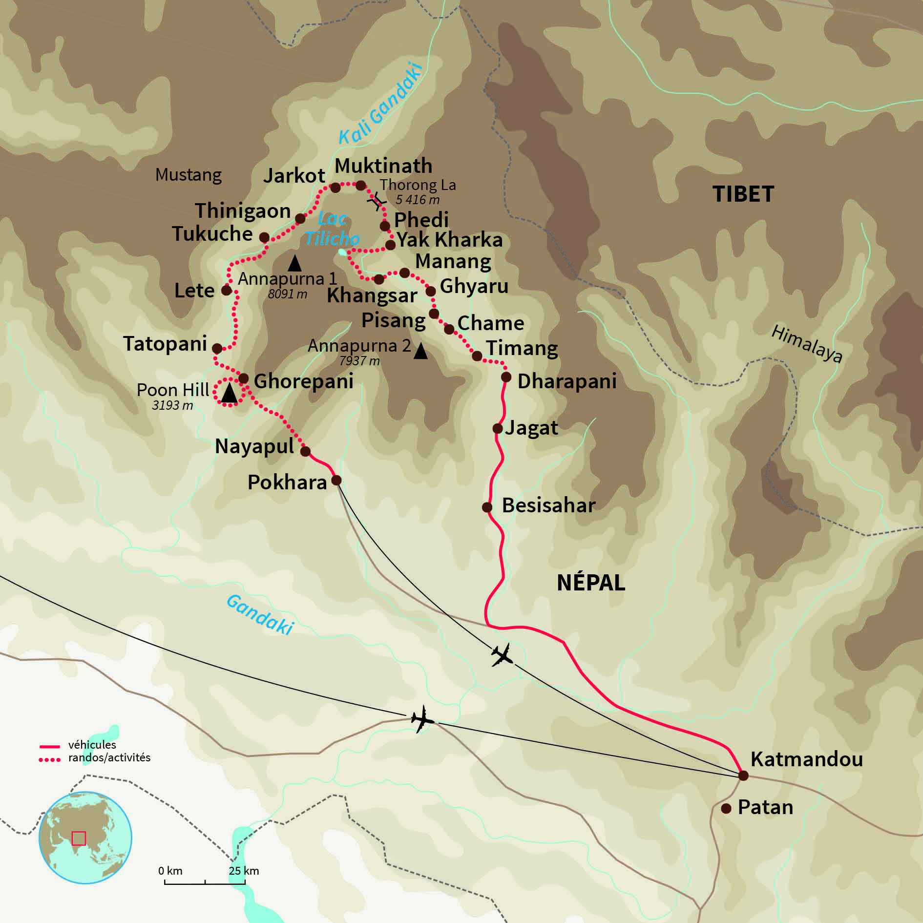 Carte Népal : Grand tour des Annapurna et du lac Tilicho