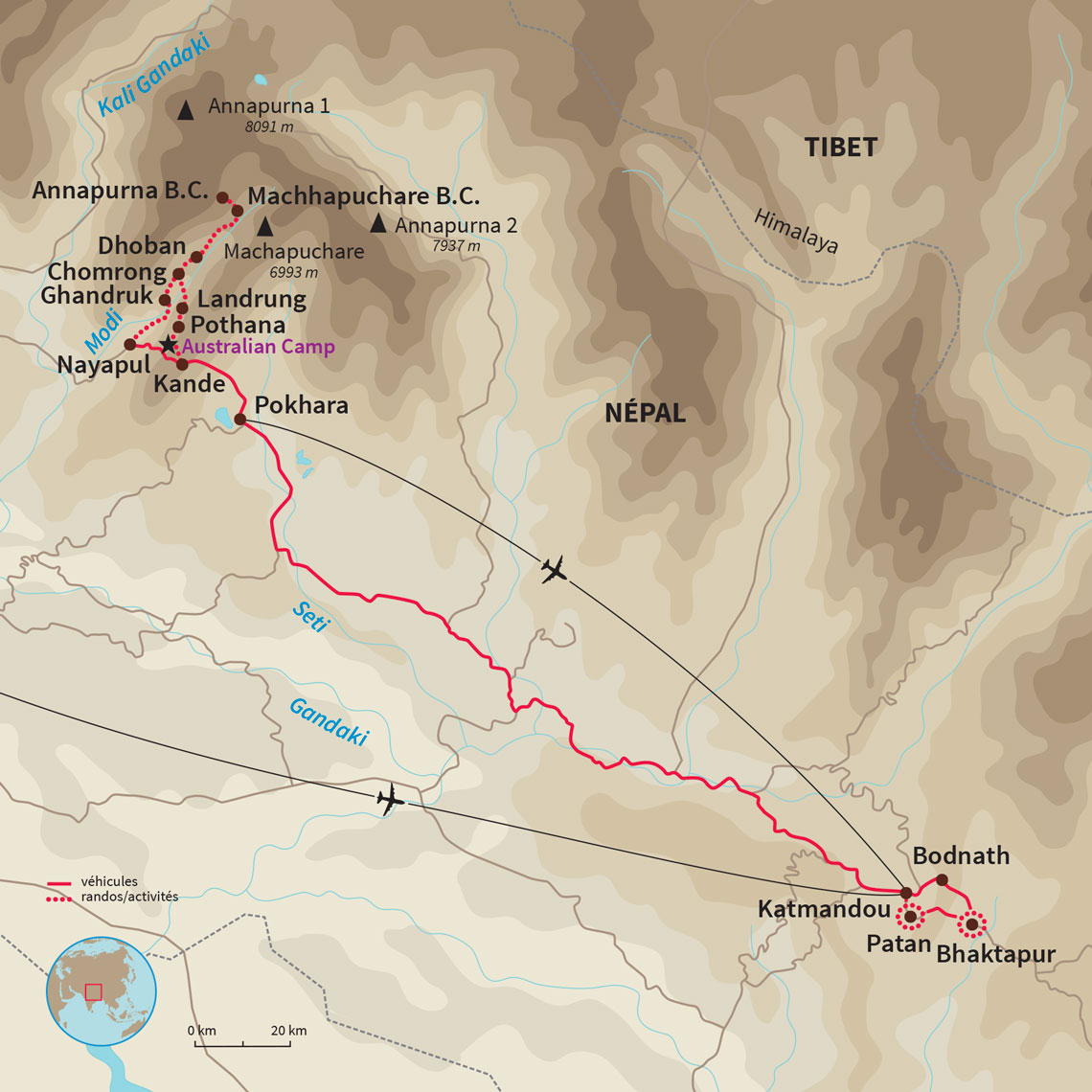 Carte Népal : Le sanctuaire des Annapurna