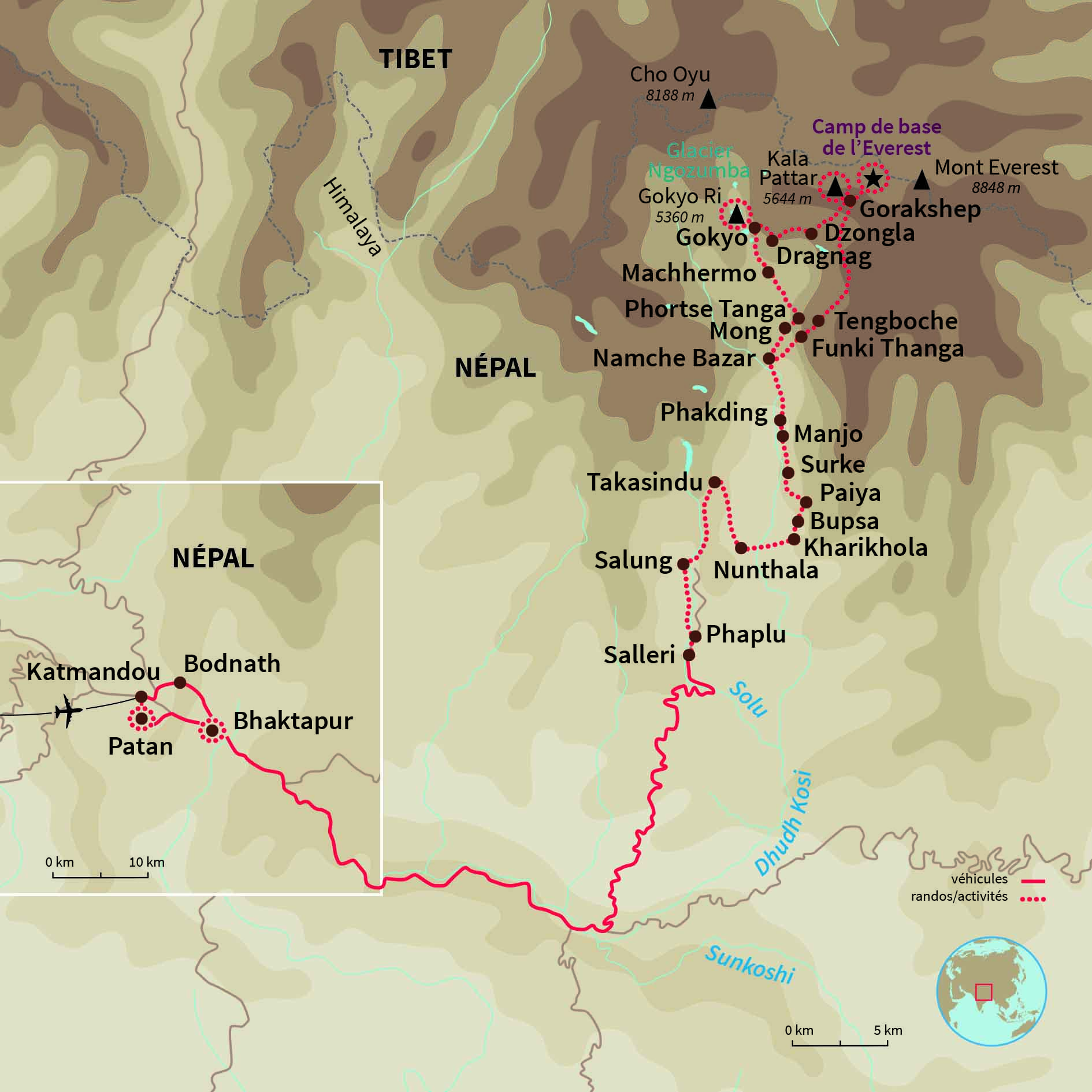 Carte Népal : Grand tour de l’Everest via Gokyo