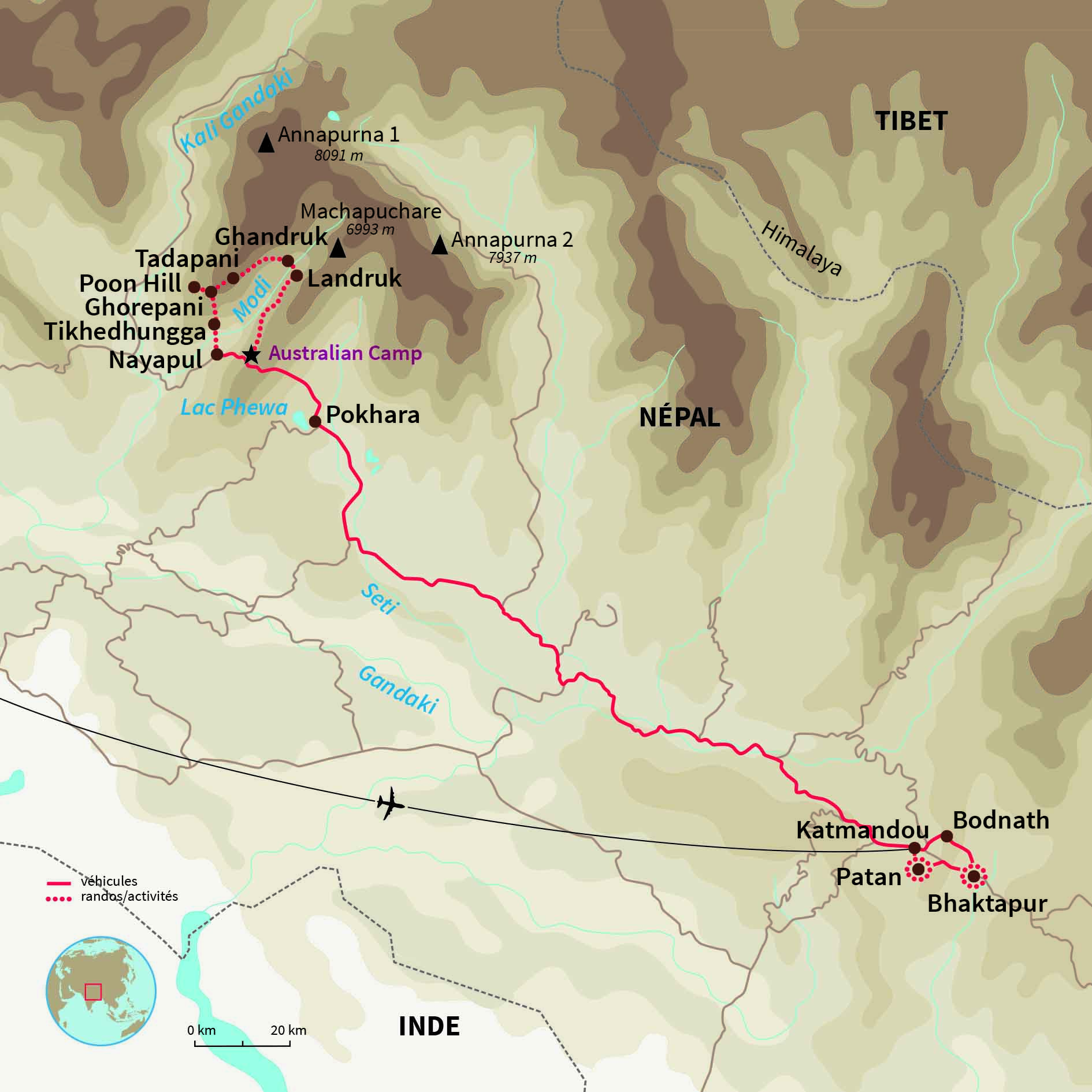 Carte Népal : De Pokhara aux balcons des Annapurna