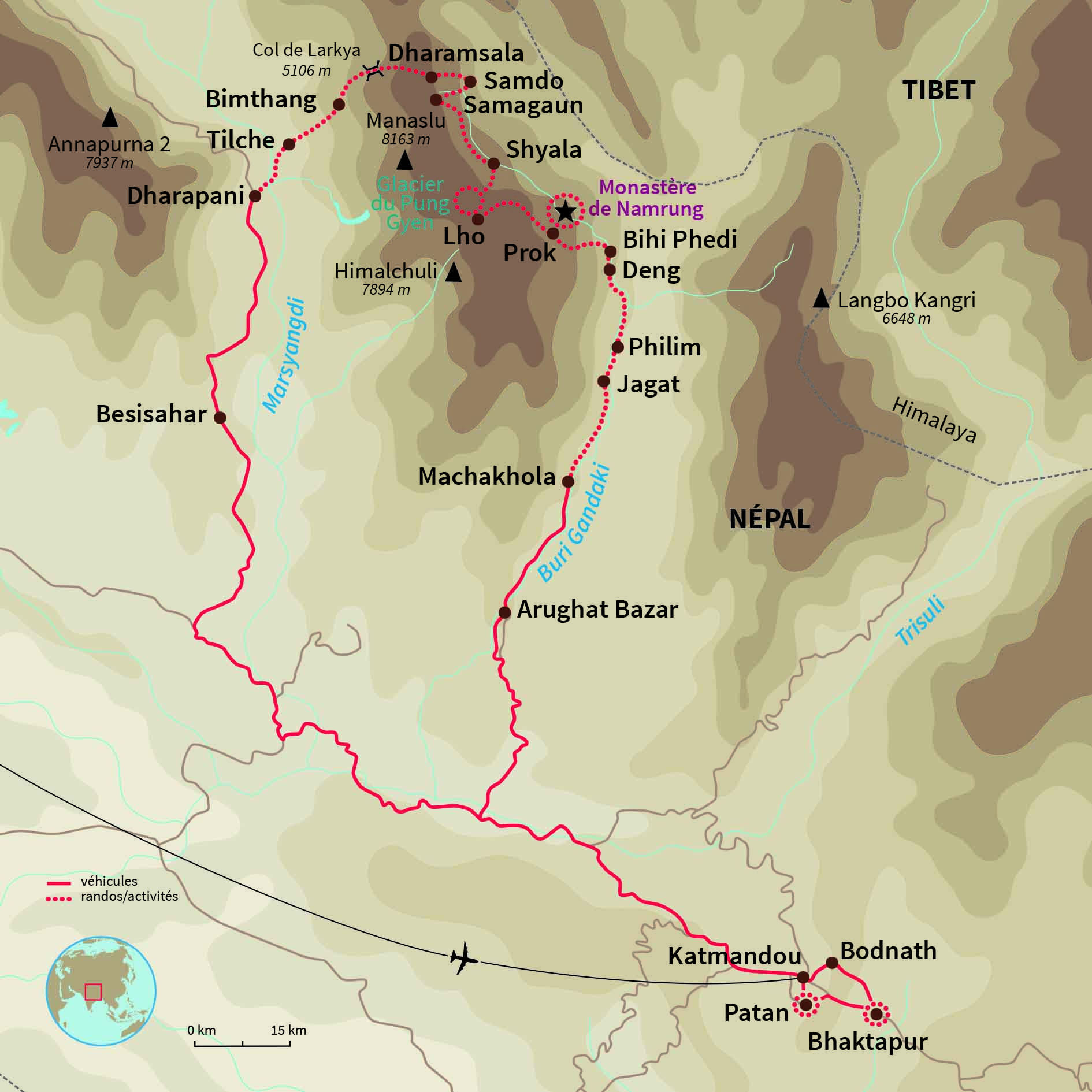 Carte Népal : Trek autour du Manaslu